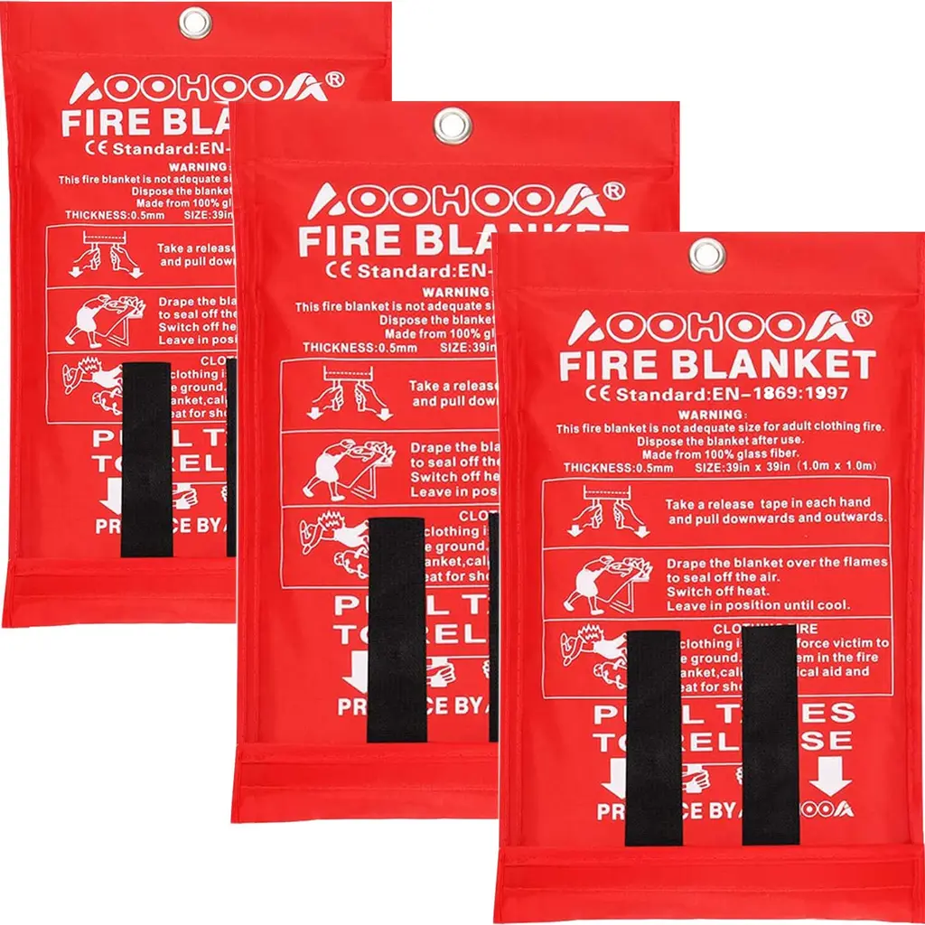 AOOHOOA Fire Blanket Fiberglass Emergency Fire Safety Blankets Flame Retardant Protection for Kitchen,Camping,Fireplace,Grill,Car,RV,Boat (3 Pack) 3 Pack 39'' X 39''