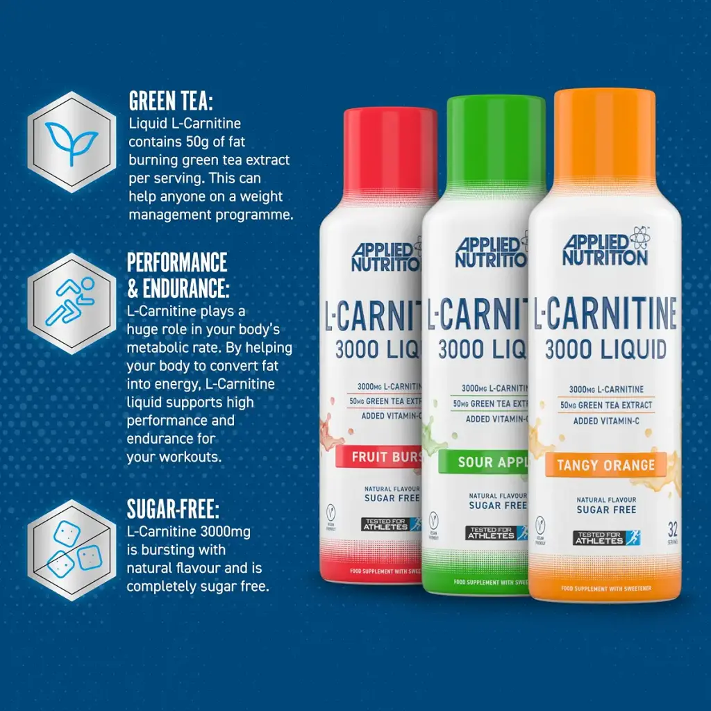 Applied Nutrition L Carnitine 3000 Liquid - L-Carnitine with Green Tea & Vitamin C Boosts — 480 ml