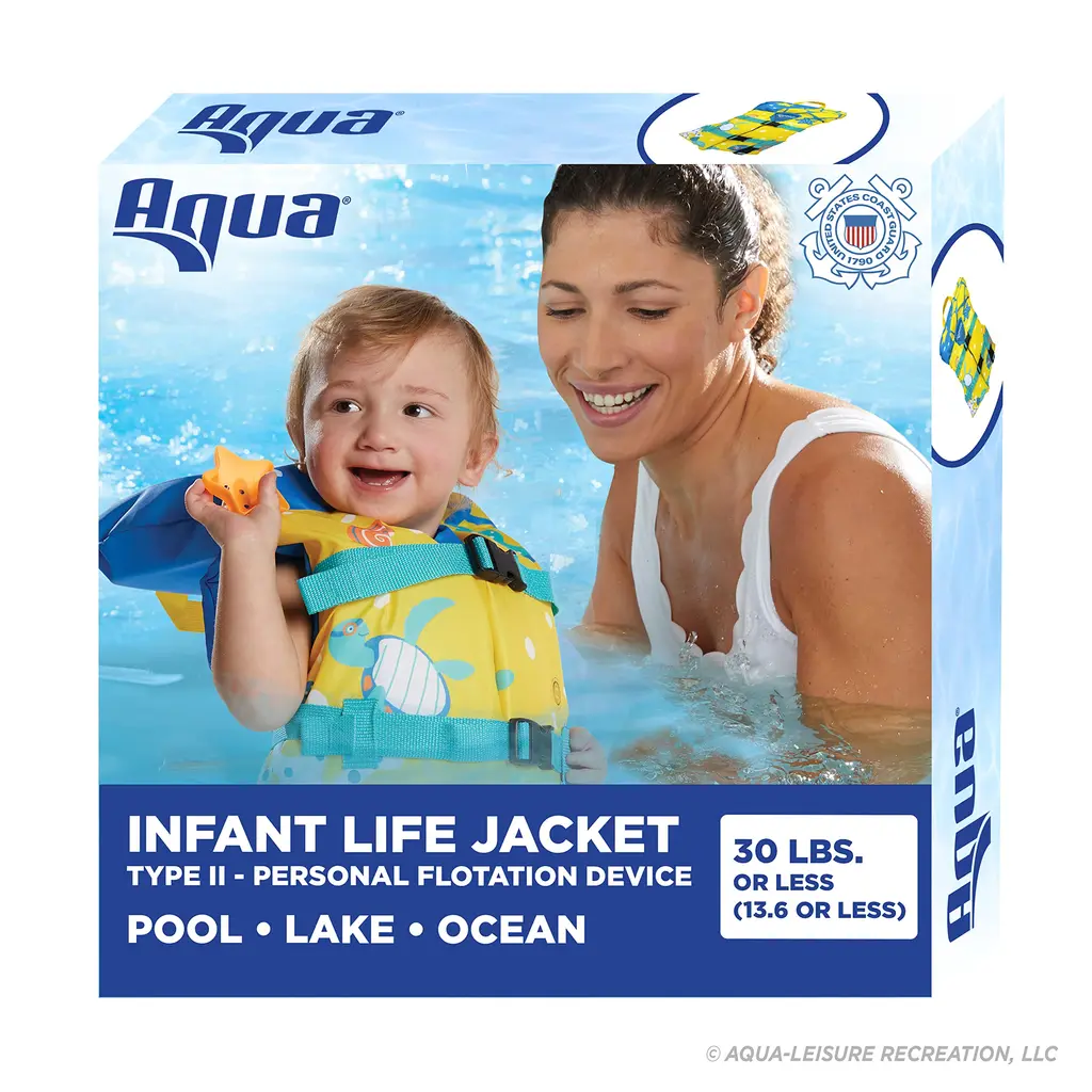 Aqua US Coast Guard-Approved Life Jacket, PFD with Comfortable Flex-Form-Fit Design, Infants/Kids/Youth Seafoam Blue Infant
