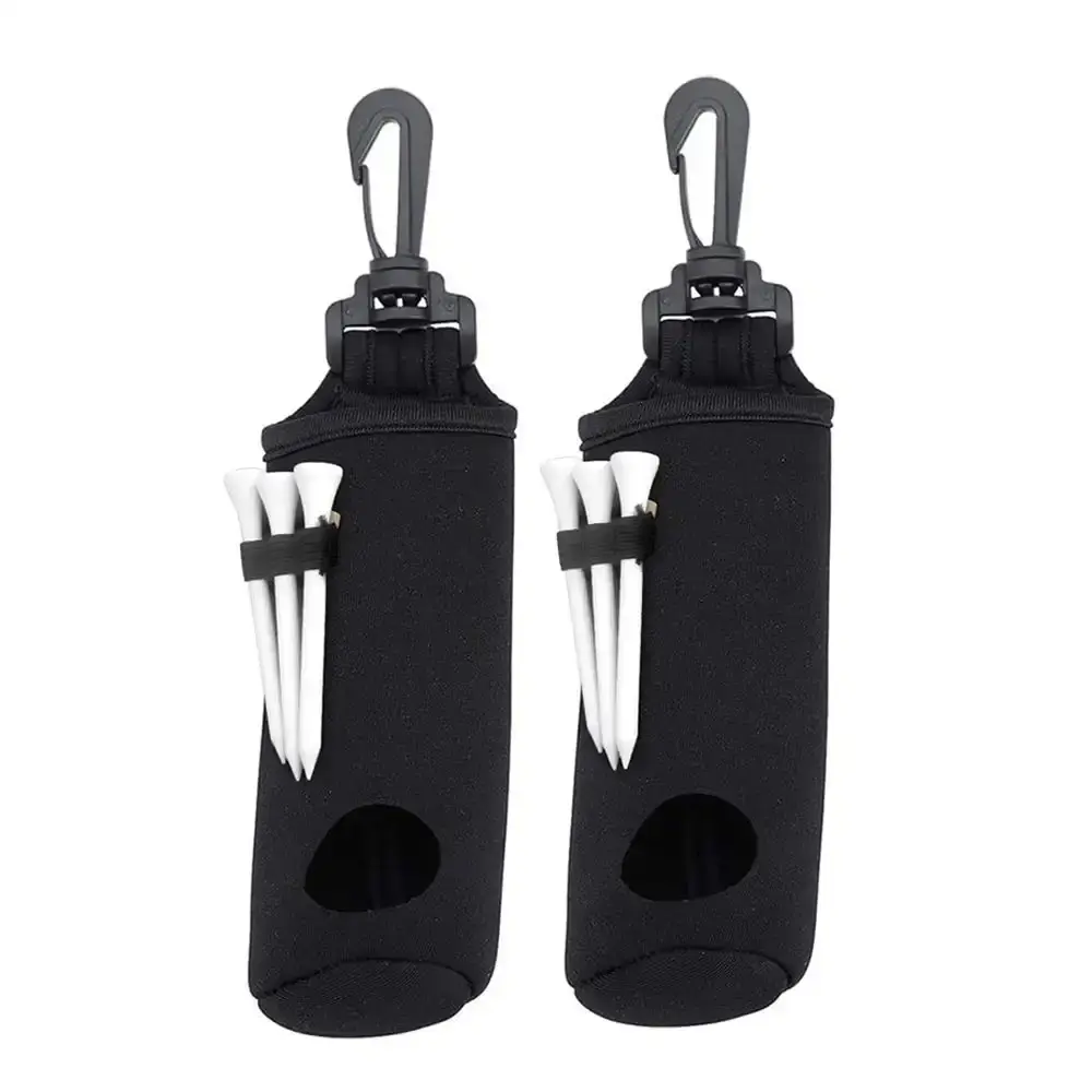 ASENVER 2 Pack Golf Ball Carry Bag Golf Tee Holder Pouch with Light Weight Hook Portable Golf Ball Storage Bag for 3 Golf Ball 3 Tees Black+Black