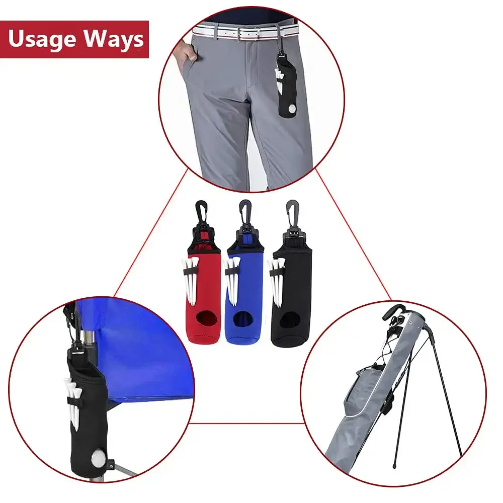 ASENVER 2 Pack Golf Ball Carry Bag Golf Tee Holder Pouch with Light Weight Hook Portable — pack of 2