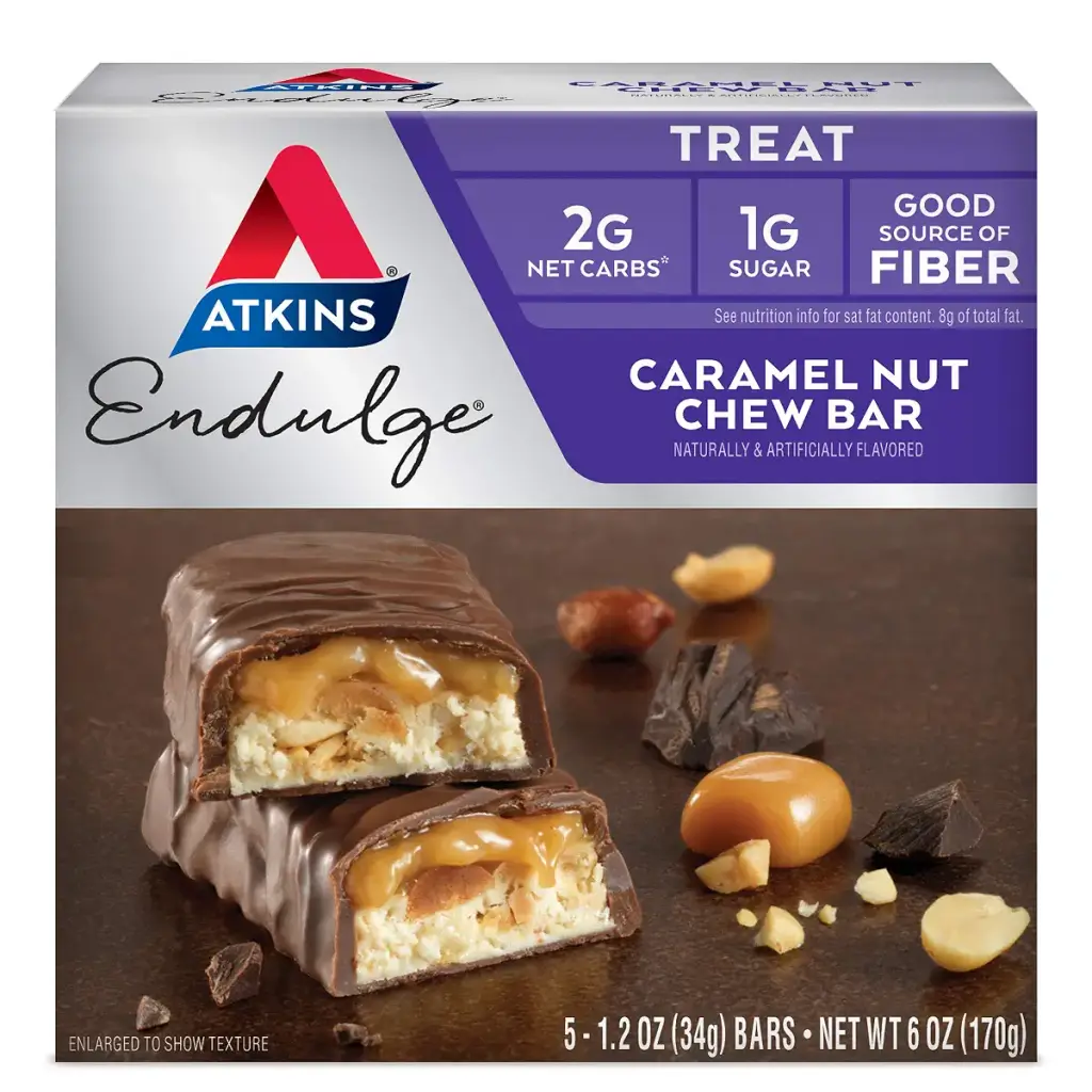 Atkins Endulge Treat Caramel Nut Chew Bar. Rich & Decadent Treat. Keto-Friendly. (5 Bars)