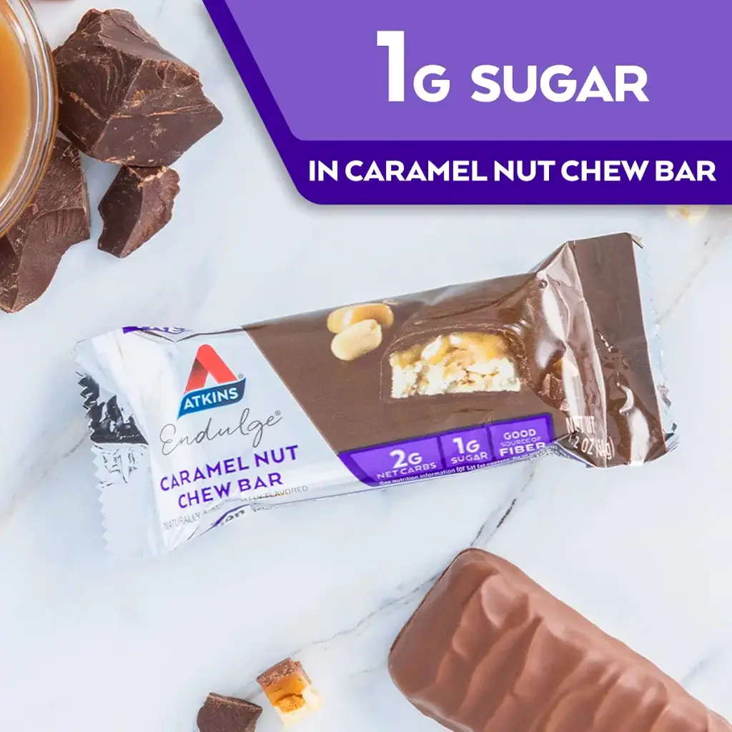 Atkins Endulge Treat Caramel Nut Chew Bar. Rich & Decadent Treat. Keto-Friendly. (5 Bars) — Caramel