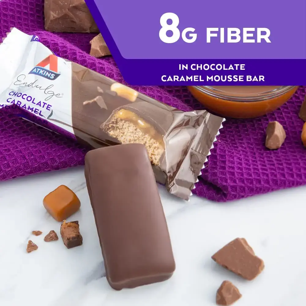 Atkins Endulge Treat Chocolate Caramel Mousse Bar. Rich Chocolate & Fluffy Mousse. — Chocolate