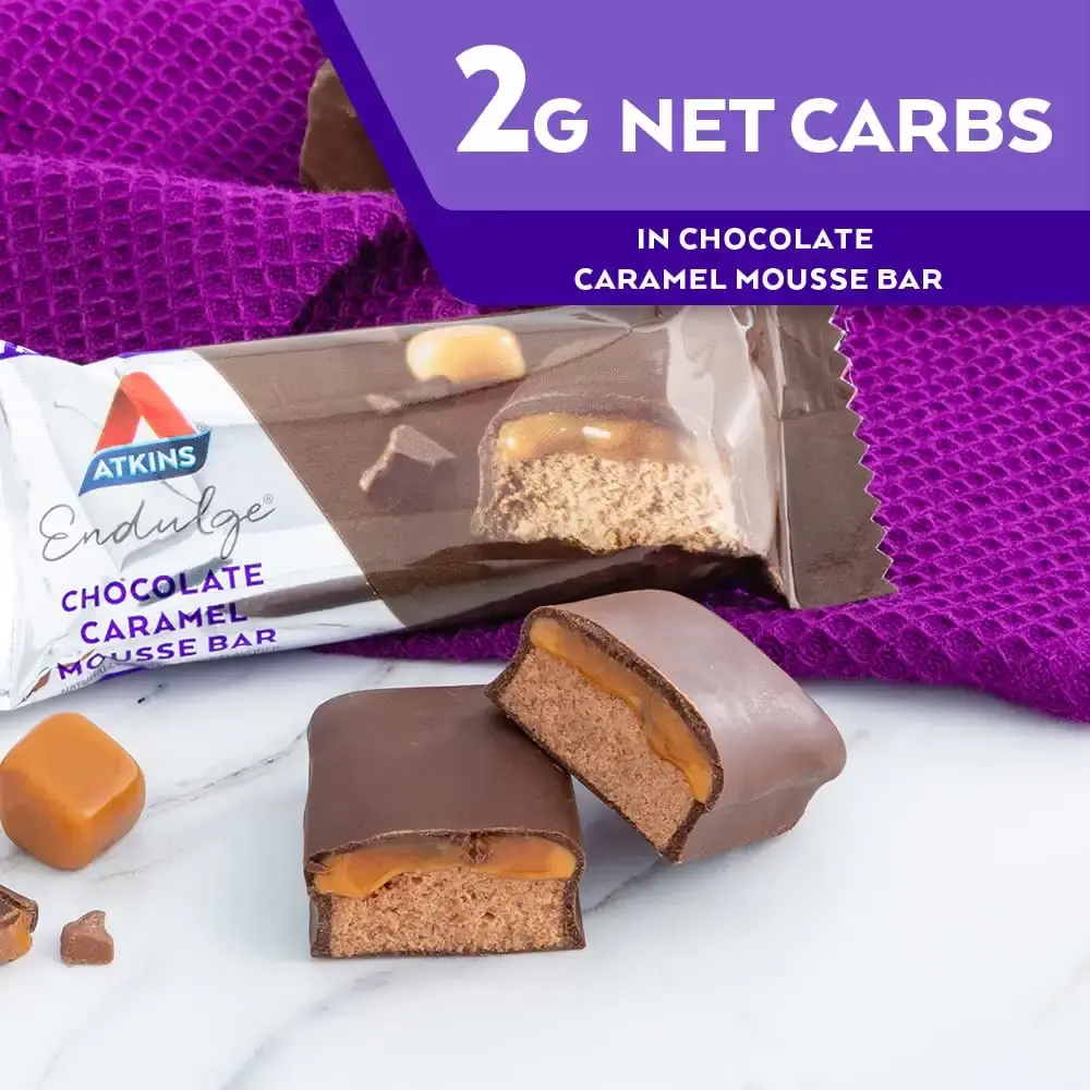 Atkins Endulge Treat Chocolate Caramel Mousse Bar. Rich Chocolate & Fluffy Mousse. — Sports Nutrition