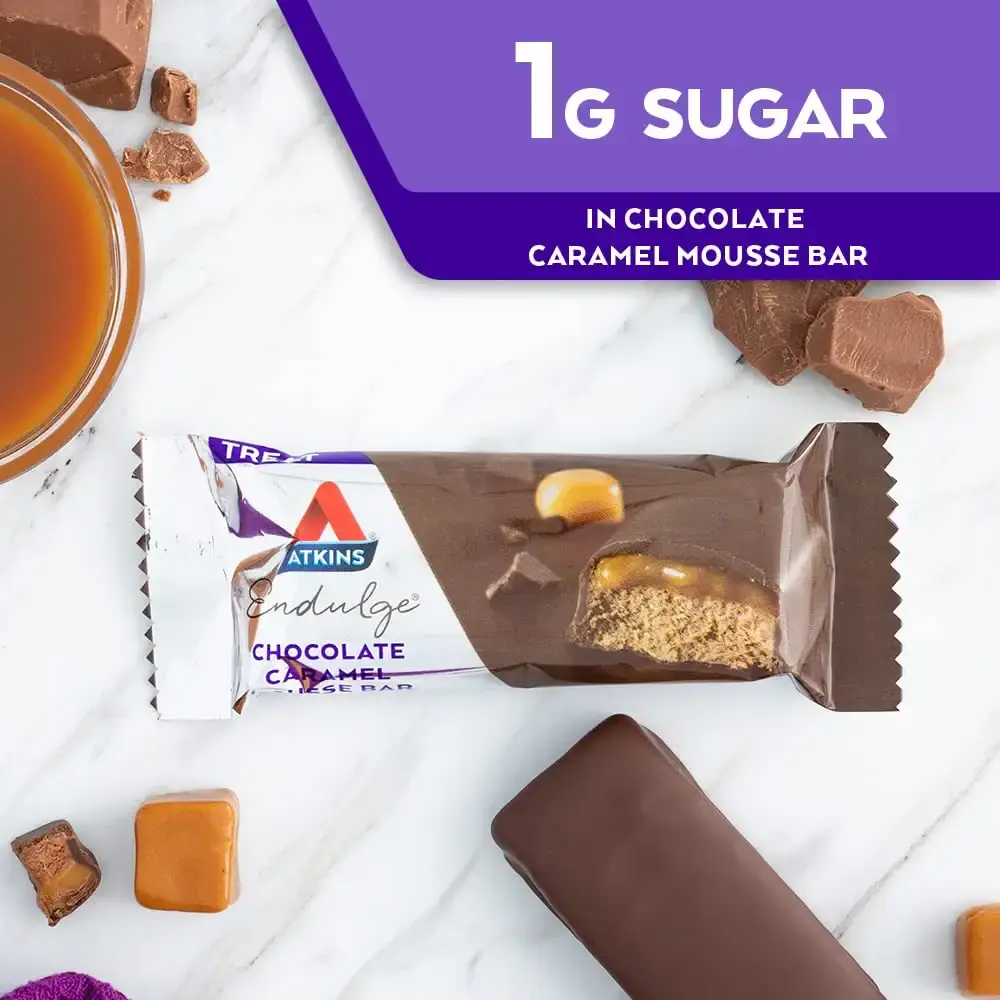 Atkins Endulge Treat Chocolate Caramel Mousse Bar. Rich Chocolate & Fluffy Mousse. — Bar