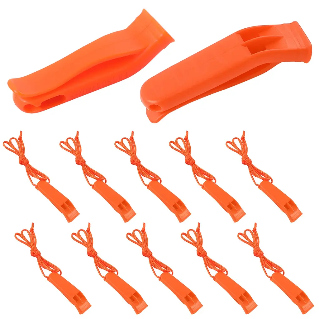 AUGSUN 10 Pcs Safety Whistle Marine Whistle Plastic Whistles with Lanyard for Emergency Orange