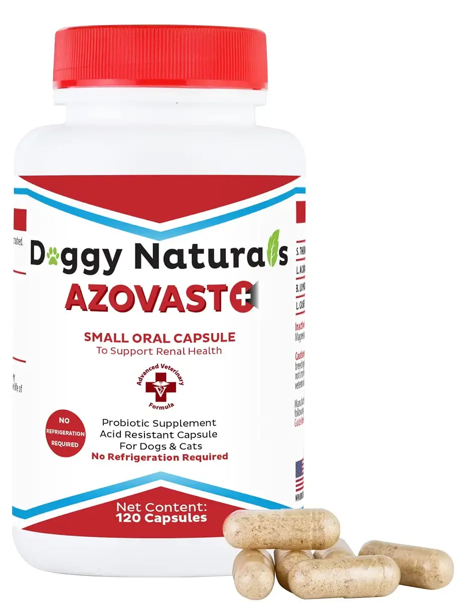 Azovast Plus Kidney Health Supplement for Dogs & Cats - NO Refrigeration Required - Help Support Kidney Function & Manage Renal Toxins - Renal Care Supplement Capsule(Made in U.S.A) 120 Caps (Pack of 1)
