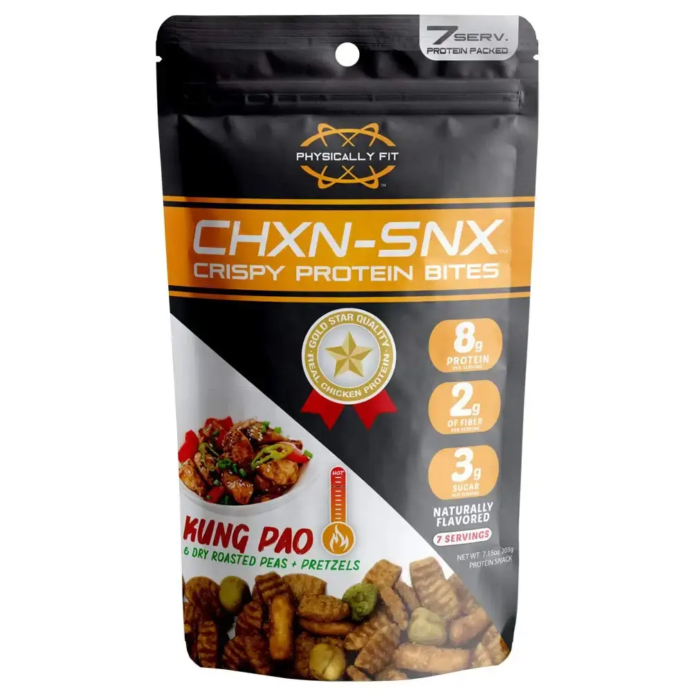 Barn Dad Nutrition CHXN-SNX Crispy Protein Bites, Kung Pao & Dry Roasted Peas and Pretzels, 7 Servings, 56 Grams of Protein Per Bag, 7.15 Ounce, Tan