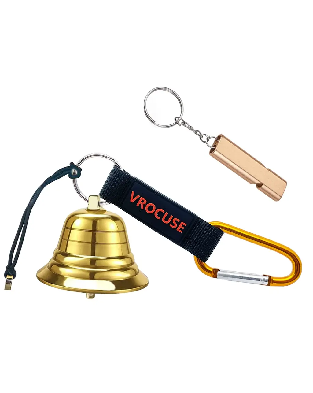 Bear Bells for Hiking Dogs, Solid Brass Bear Bells Set with Whistle, Carabiner and Silencer for Camping, Mountain Biking, Hiking, Fishing