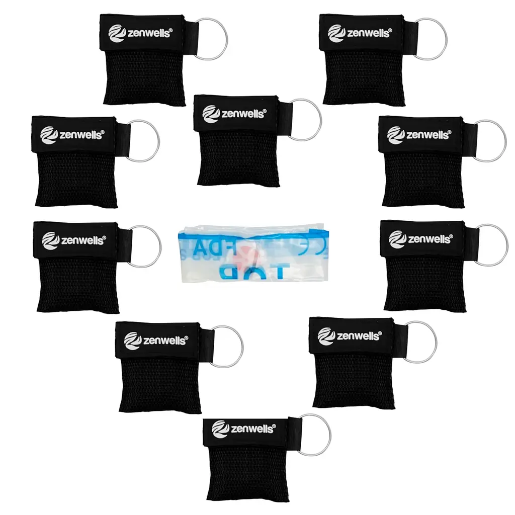 Beating mask key rings 10 pieces (black) - CPR mask face shield - First aid ventilation masks for adults and children - Perfect protection for emergencies