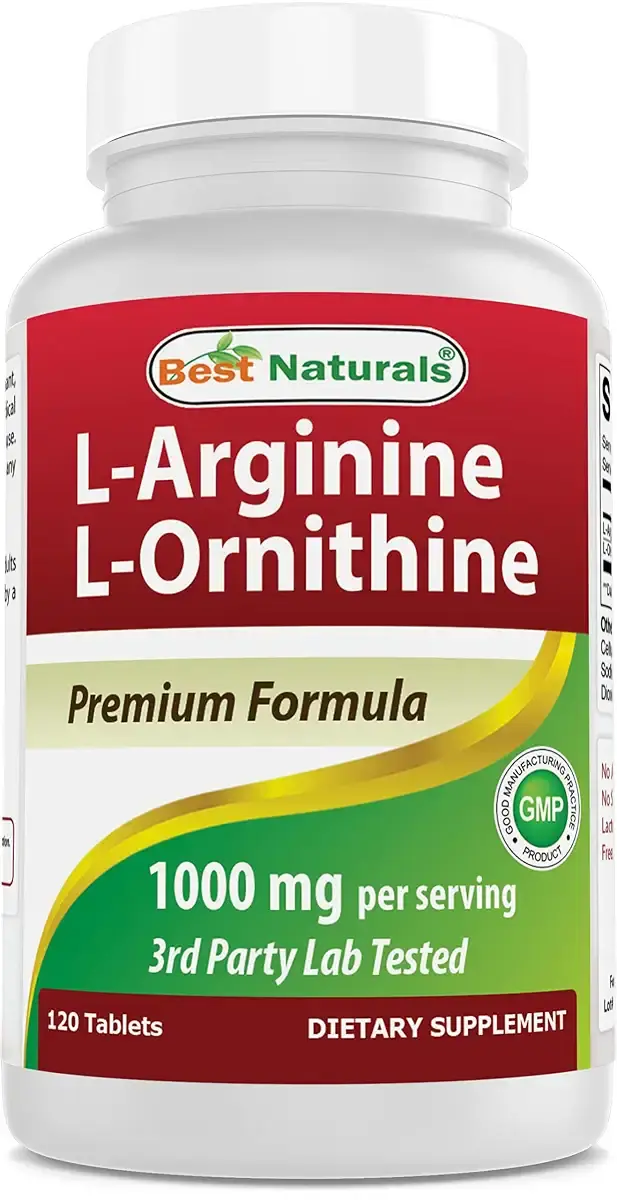 Best Naturals L-Arginine L-Ornithine - 1000mg per Serving - 120 Tablets - Non-GMO & Gluten Free (120 Count (Pack of 1))