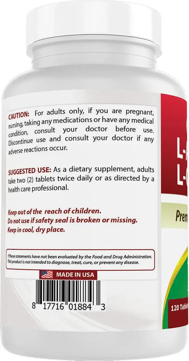 Best Naturals L-Arginine L-Ornithine - 1000mg per Serving - 120 Tablets - Non-GMO & — 1000 mg