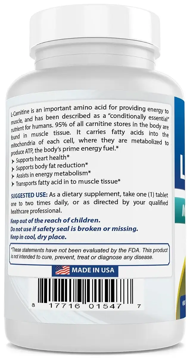 Best Naturals L-Carnitine 1000mg 60 Tablets (60 Count (Pack of 1)) — Tablets