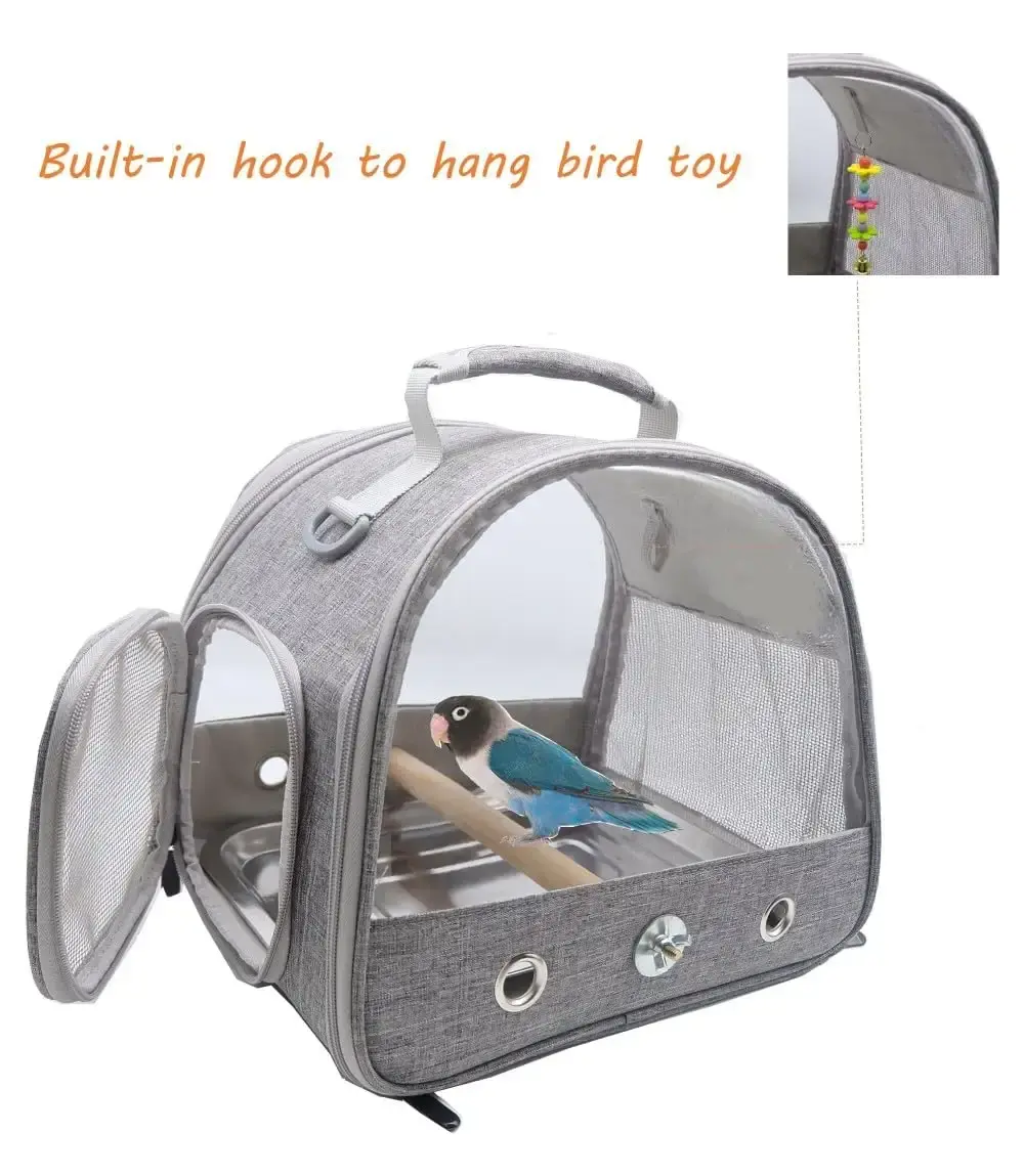 Bird Travel Carrier with Standing Perch and stainless Steel Tray Breathable Collapsible — Pet