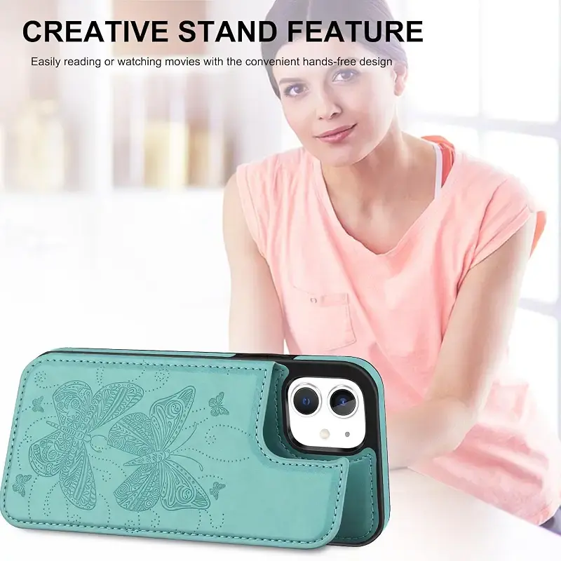 Bizzib for iPhone 12/12 Pro Case Leather Wallet with Card Holder Flip Cover Kickstand — Bizzib