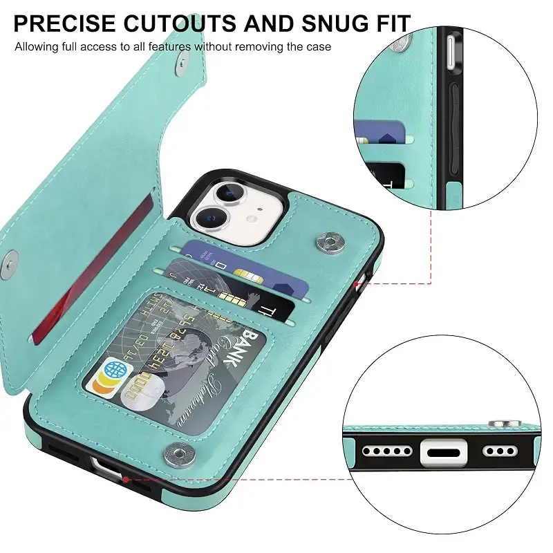 Bizzib for iPhone 12/12 Pro Case Leather Wallet with Card Holder Flip Cover Kickstand — Bizzib