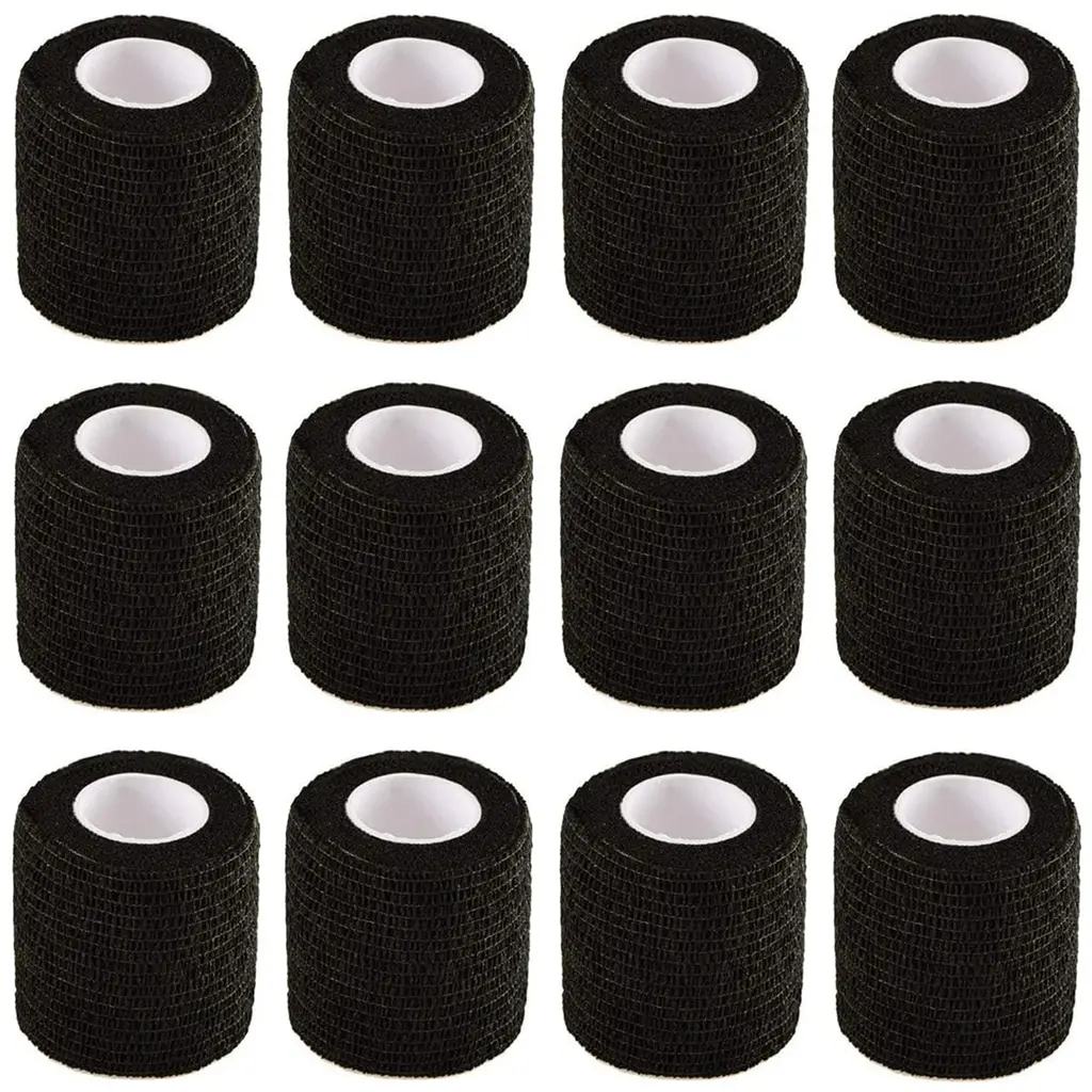 Black Self Adhesive Bandage Wrap 2" | 12 Rolls x 5 Yards Stretch Self-Adherent Tape Vet Cohesive Bandage, First Aid Tape for Sports, Wrist, Ankle, Athletic, Sprains & Swelling Black 2 Inch