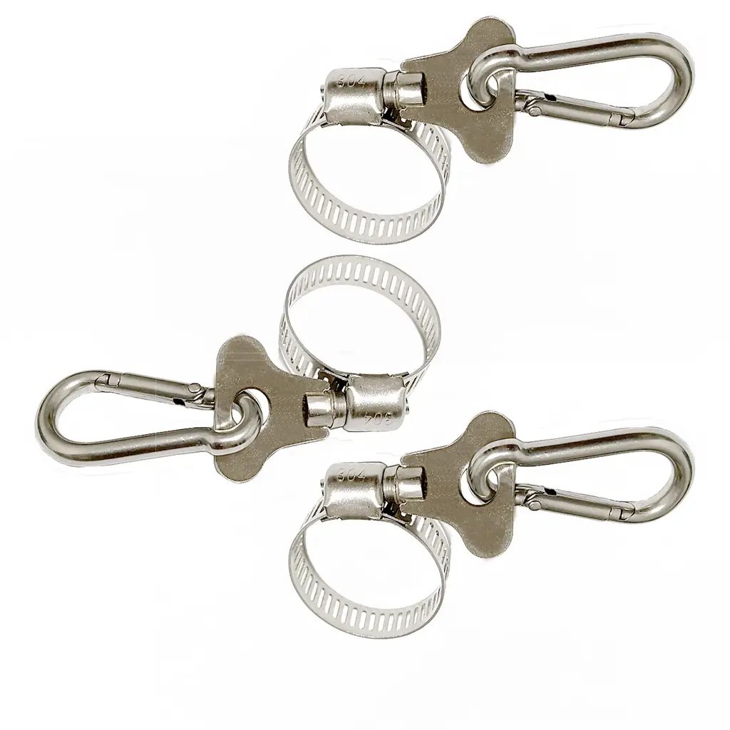 Boats Flag Pole Kits Stainless Steel Boat Flag Pole Clips with Carabiner Clamp For Flag Poles 0.75 to 1.2 Inch in Diameter - Flag and Pole Not Included. (3 Pack)