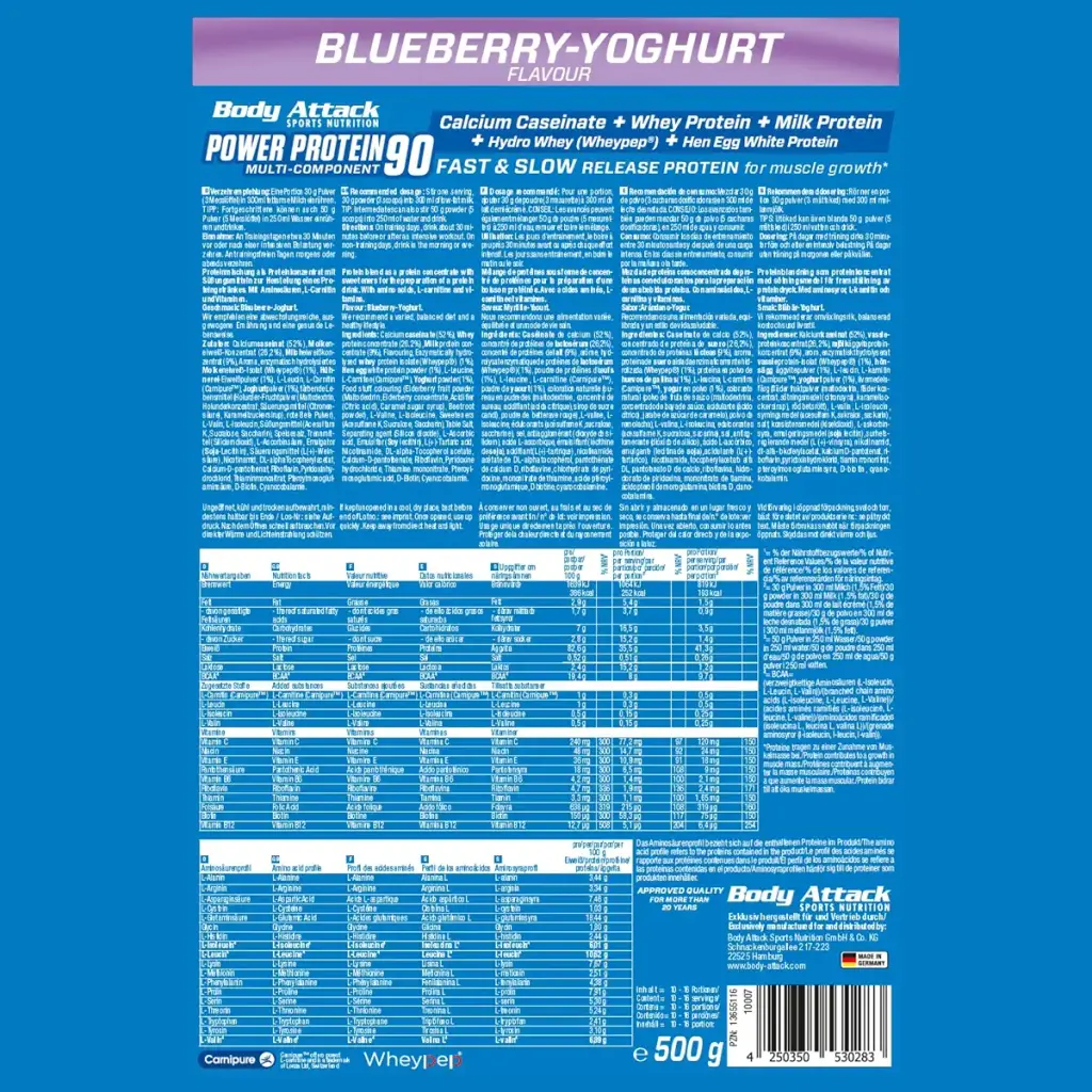 Body Attack Power Protein 90 - BlueBerry Yoghurt - 500g bag - Multi -component Protein — Powder