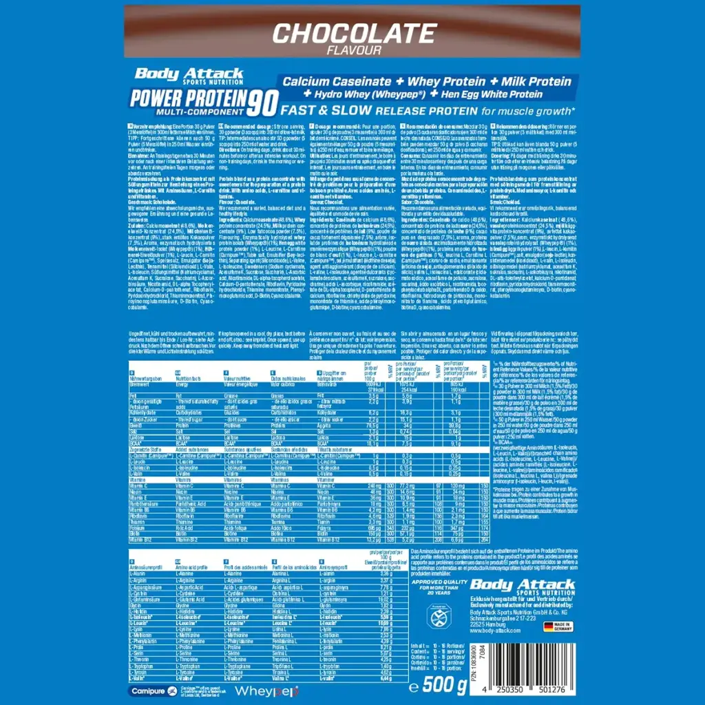 Body Attack Power Protein 90 - Chocolate - 500g bag - multi -component protein powder — Powder