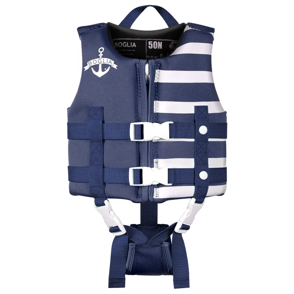 Boglia Toddler Swim Vest Floaties for Kids with Adjustable Safety Strap for Learn to Swim Children Age 1-9 Years/18-75 lbs Stripes Deep Blue Small