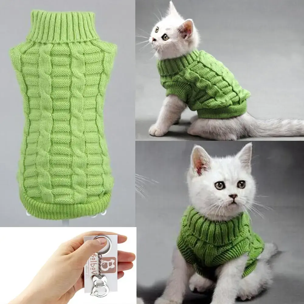 Bolbove Cable Knit Turtleneck Sweater for Small Dogs & Cats Knitwear Cold Weather Outfit Green X-Small