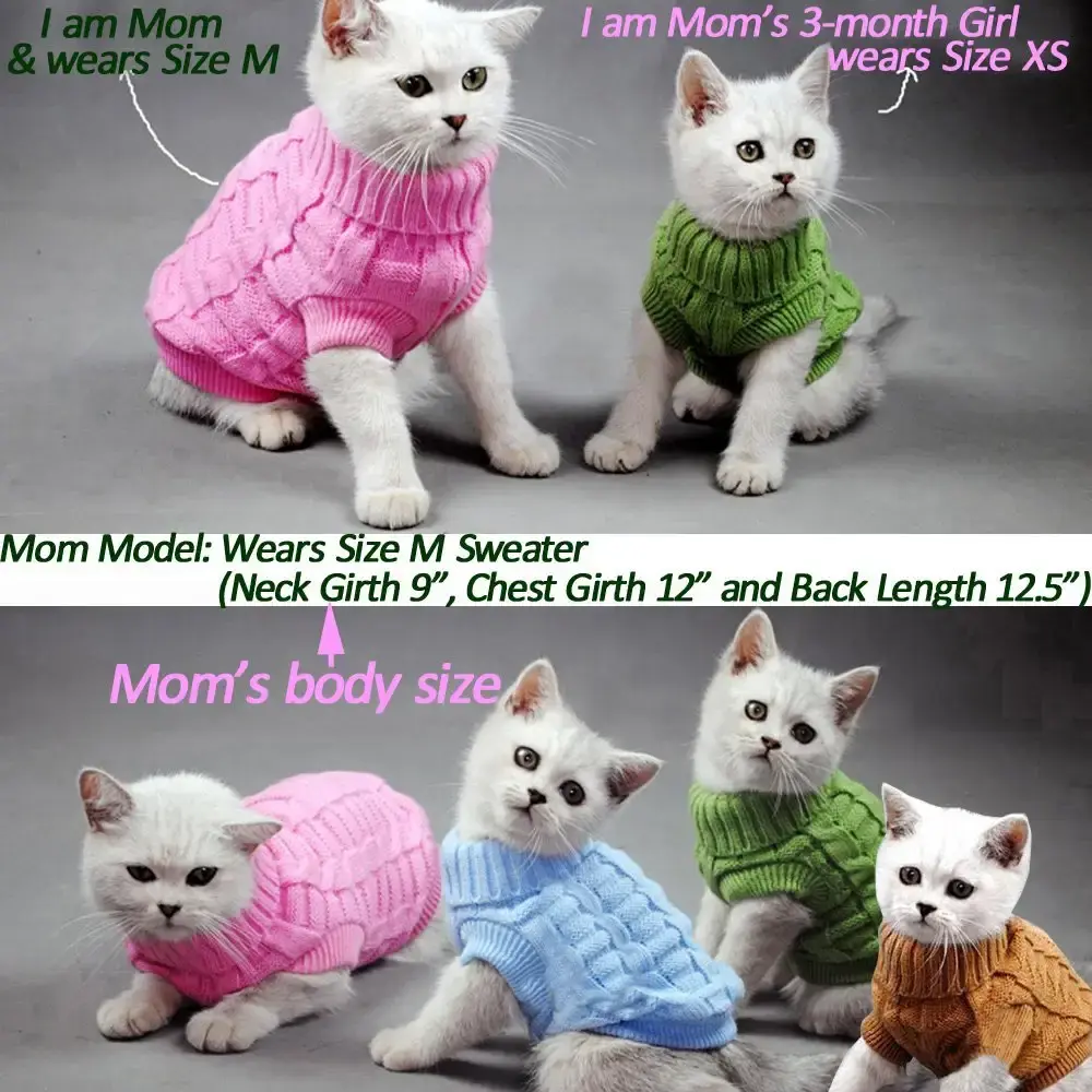 Bolbove Cable Knit Turtleneck Sweater for Small Dogs & Cats Knitwear Cold Weather Outfit — Pet