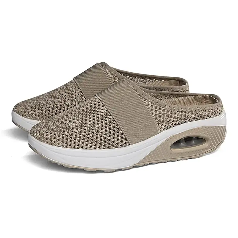 Bonseor Air Cushion Slip-On Walking Shoes Orthopedic Diabetic Walking Shoes Breathable with Arch Support Knit Casual Comfort Outdoor Walking Sneakers (Khaki 7.5) 7.5 Khaki