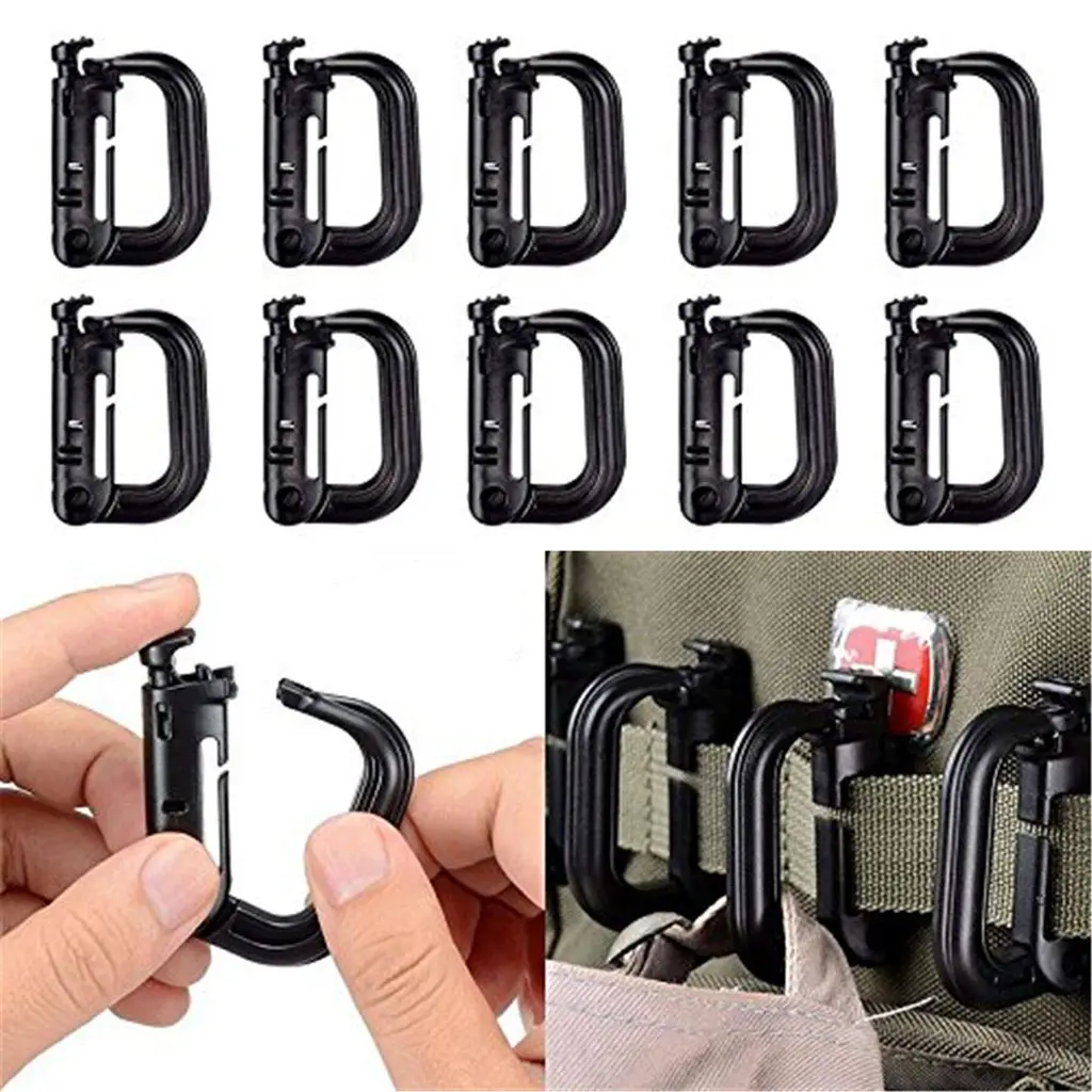BOOSTEADY 10 Pack Multipurpose D-Ring Grimlock Locking for Molle Webbing with Zippered Pouch Black