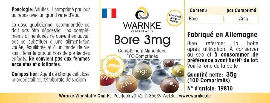 Boron 3 mg Boron 100 Tablets vegi Pack of 1 x 30 g) | Warnke Vitalstoffe — Tablets