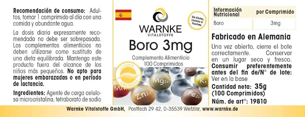 Boron 3 mg Boron 100 Tablets vegi Pack of 1 x 30 g) | Warnke Vitalstoffe — pack of 100
