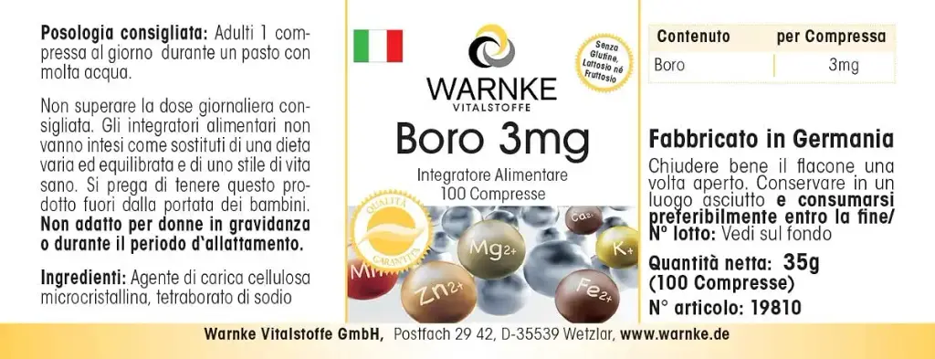 Boron 3 mg Boron 100 Tablets vegi Pack of 1 x 30 g) | Warnke Vitalstoffe — Vitamins