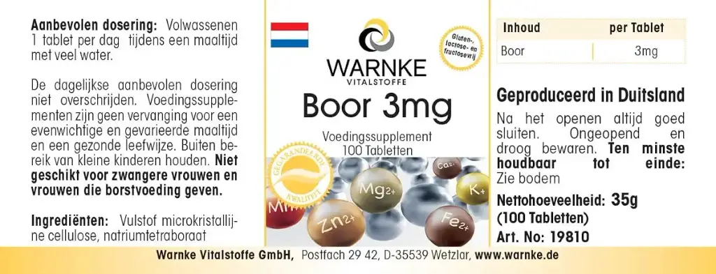 Boron 3 mg Boron 100 Tablets vegi Pack of 1 x 30 g) | Warnke Vitalstoffe — WARNKE VITALSTOFFE