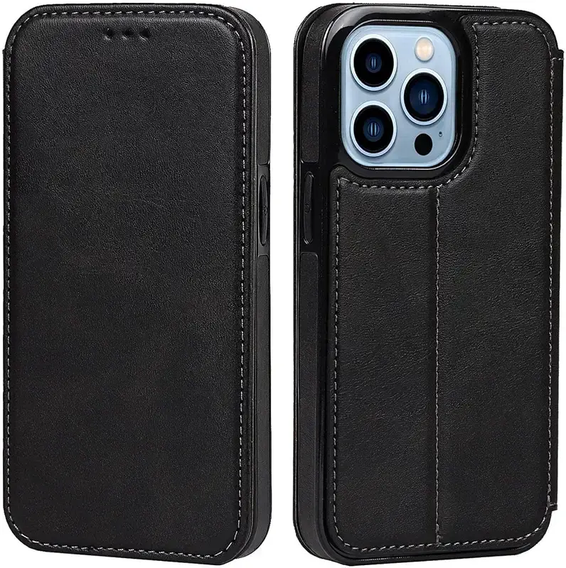 BRART Wallet Case for iPhone 13/13 Pro/13 Pro Max PU Leather Magnetic Protective Flip Case Cover with Credit Card Slot Viewing Stand Shockproof TPU (Color : Black Size : 13pro max 6.7") 13pro max 6.7" Black