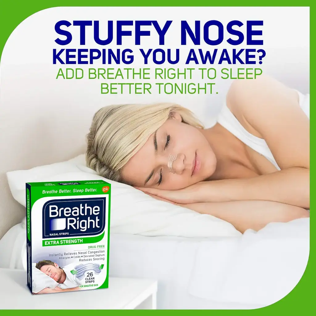 Breathe Right Extra Strength Clear Drug-Free Nasal Strips for Congestion Relief 26 Count — Sleep Wellness