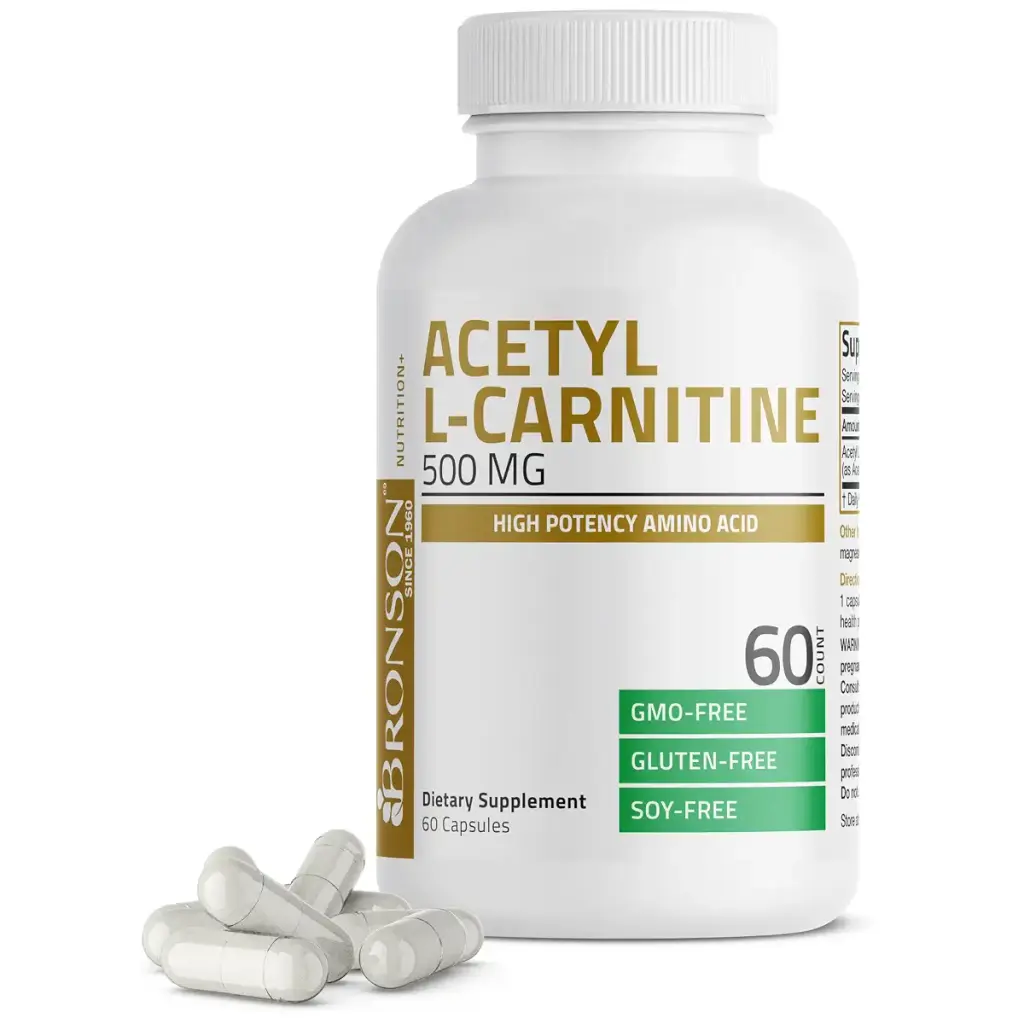 Bronson Acetyl L-Carnitine 500 MG High Potency Amino Acid Non-GMO, 60 Capsules 60 Count (Pack of 1)