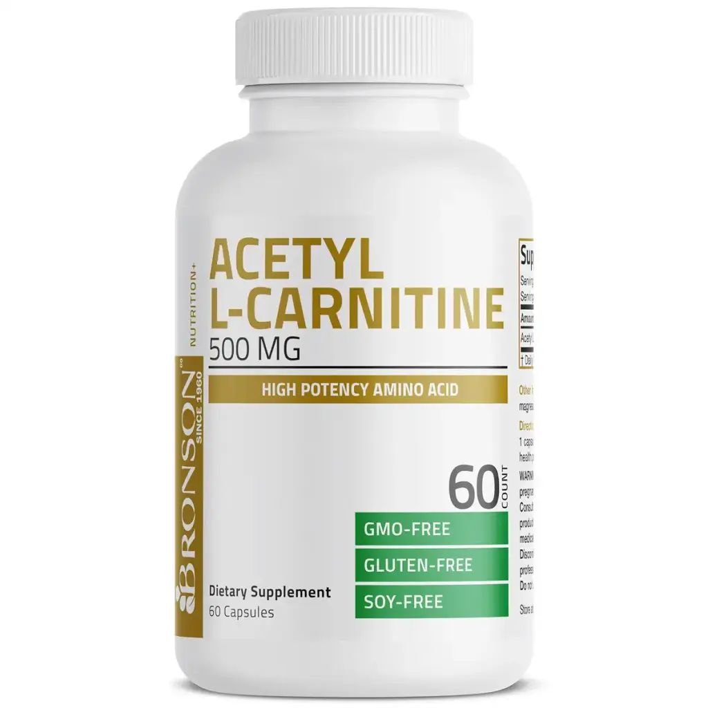 Bronson Acetyl L-Carnitine 500 MG High Potency Amino Acid Non-GMO, 60 Capsules 60 Count — 500 mg