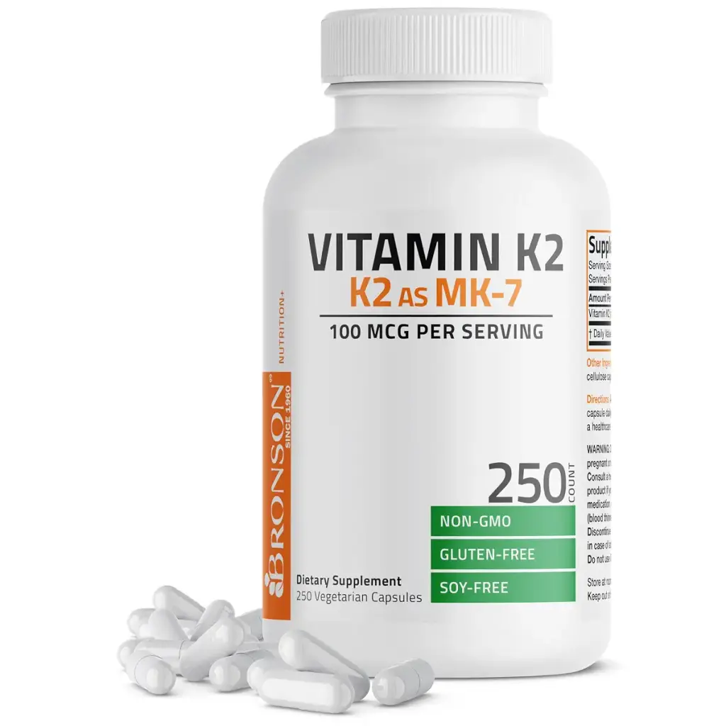 Bronson Vitamin K2 as MK-7 Menaquinone 100 mcg Non-GMO, 250 Capsules Unflavored 250 Count (Pack of 1)