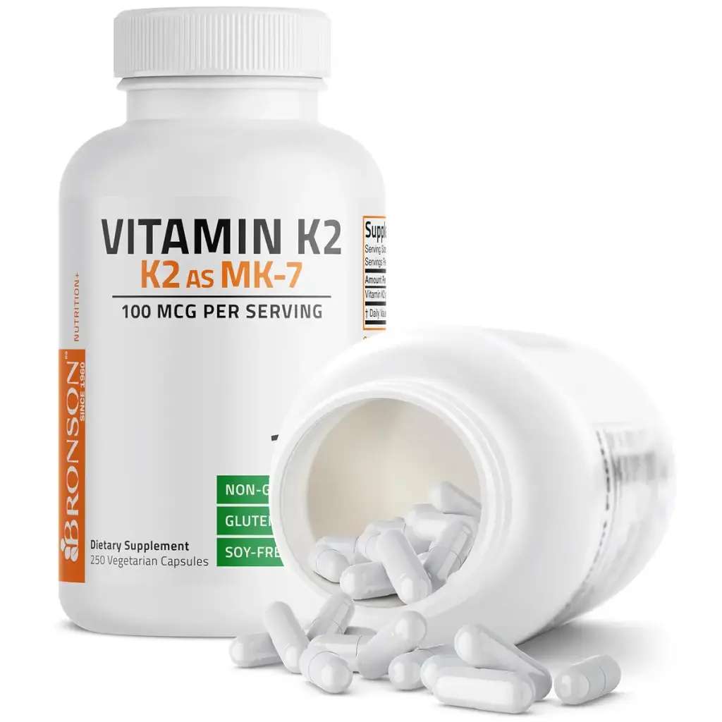 Bronson Vitamin K2 as MK-7 Menaquinone 100 mcg Non-GMO, 250 Capsules Unflavored 250 Count — Vitamins