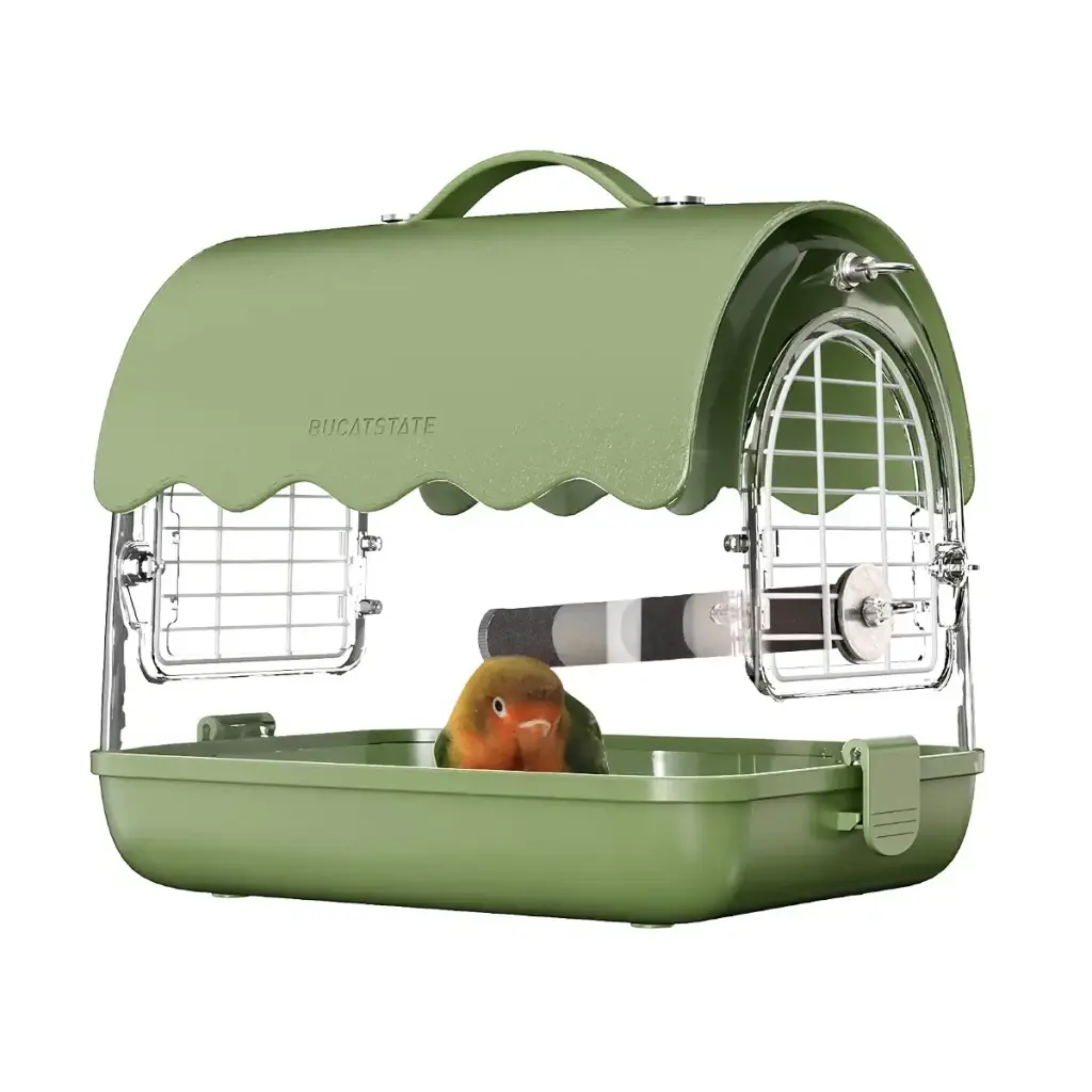 BUCATSTATE Bird Carrier Backpack with Perch Transparent Travel Bird Cage Bag Lightweight with Shade Cover Visible Window for Parrots Small Cockatiels Budgie and Other Similar Size Birds (Green)