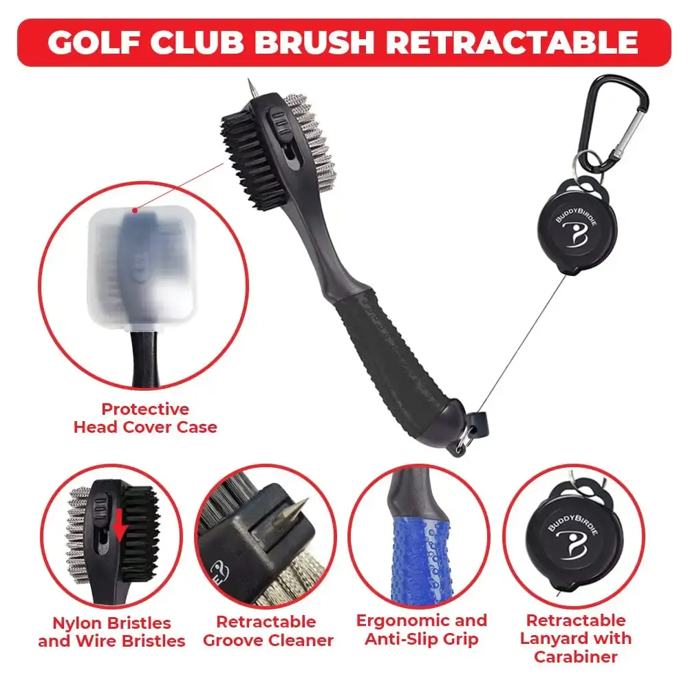 BUDDYBIRDIE Retractable Golf Club Brush | Oversize Double Brush & Ergonomic Grip & — BUDDYBIRDIE