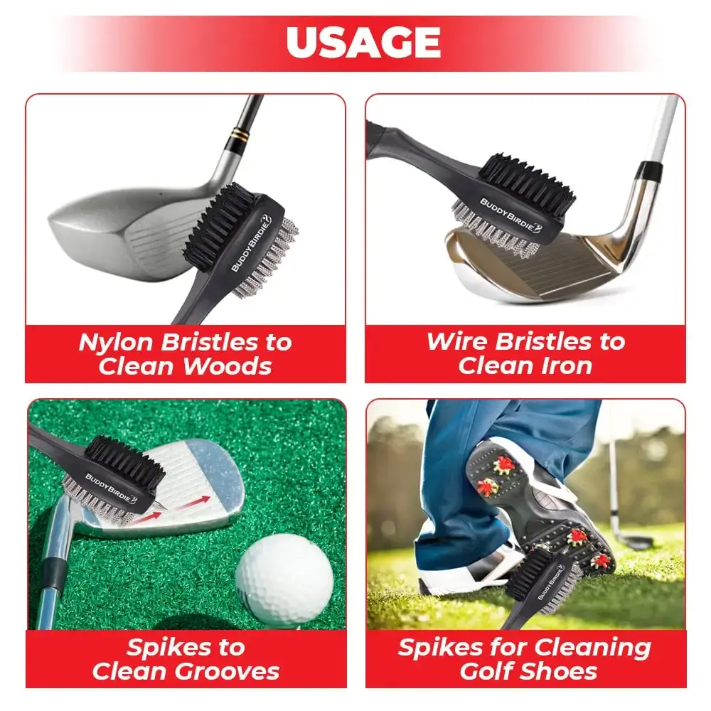BUDDYBIRDIE Retractable Golf Club Brush | Oversize Double Brush & Ergonomic Grip & — Golf