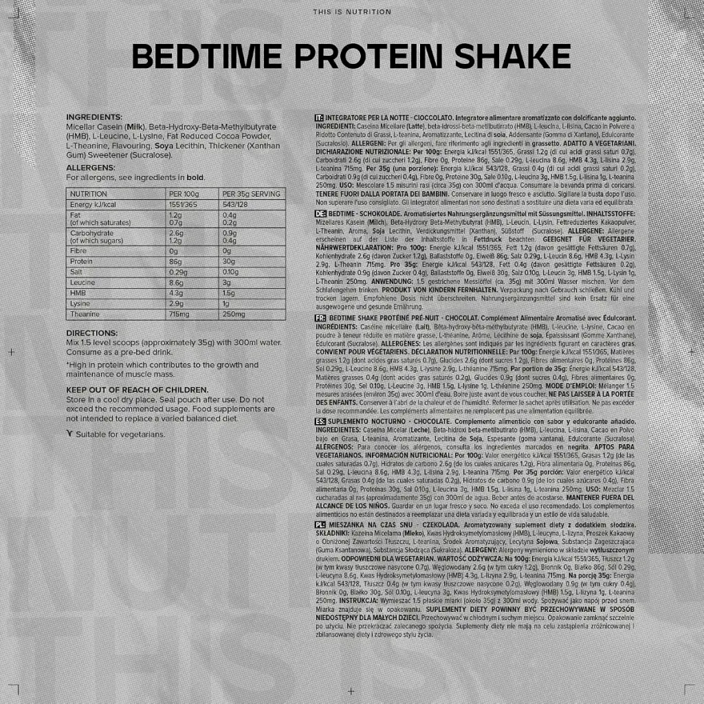Bulk Bedtime Protein Shake Micellar Casein Protein Powder Chocolate 500 g Packaging May — 500 g