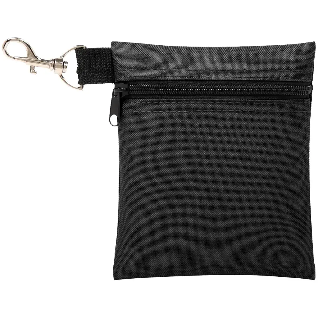 BuyAgain Golf Tee Pouch, 5.62 X 6.87 Inch Professional Zipper Golf Tee/Ball Pouch Bag with Metal Lobster Claw Clip BLACK