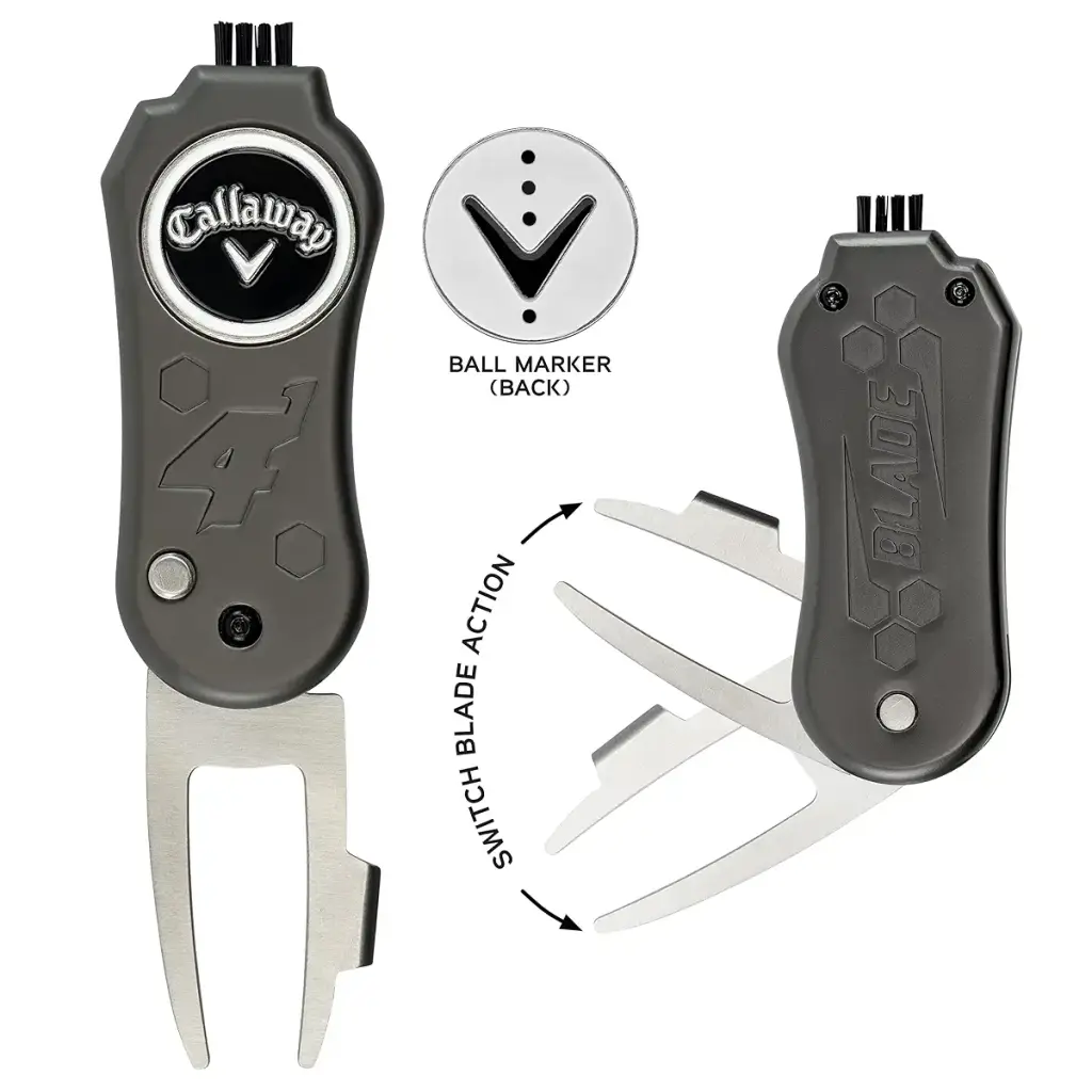 Callaway 4-in-1 Blade Divot Repair Tool - Black Switch Blade 4-Function Golf Divot Tool — Callaway