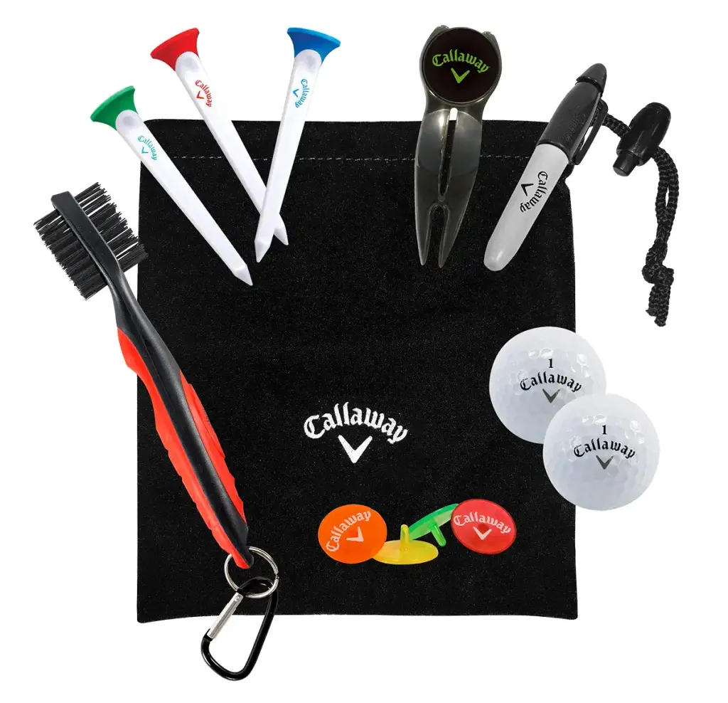 Callaway On-Course Golf Accessories Gift Set with Golf Club Brush & Divot Repair Tool with Ball Marker,Black