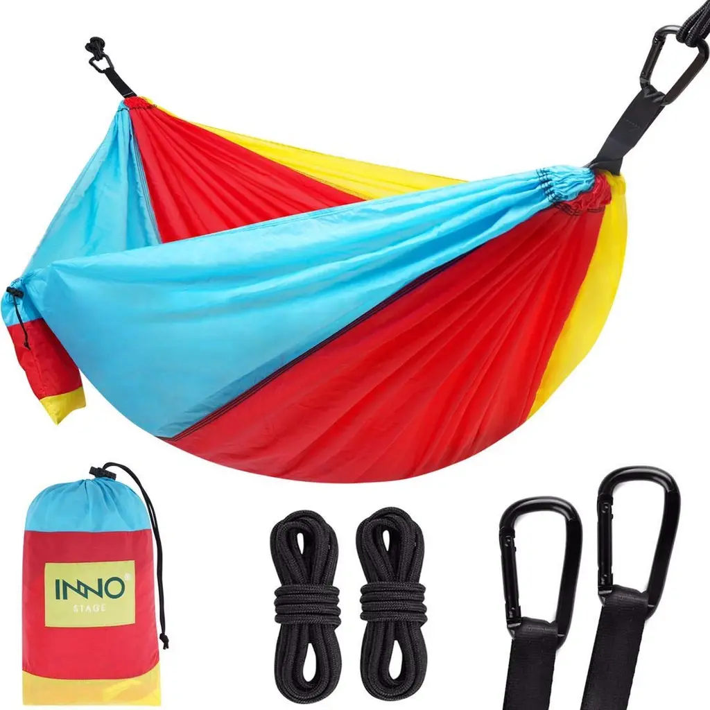 Camping Hammock Single with 2 Tree Ropes, Portable Hammock Lightweight Nylon Hammocks for Backpacking, Travel Hiking, Travel, Beach, Backyard - 3-Color Red/Yellow/Sky Blue Single 55"W x 109"L