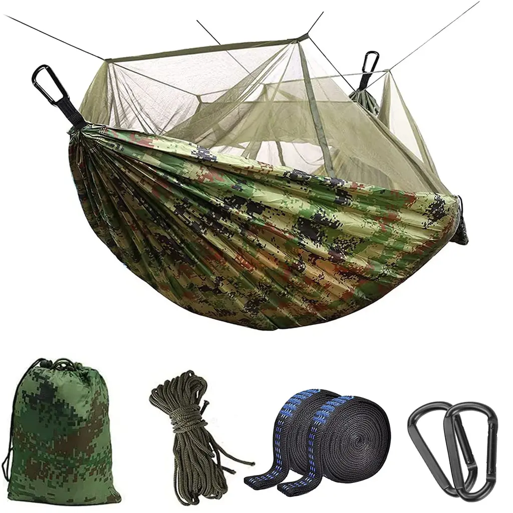 Camping Hammock with Mosquito Net Uplayteck Portable Double/Single Travel Hammock Insect Netting 210D Nylon Hammock Swing for Backyard Garden Camping Backpacking Survival Travel (Camo) Camouflage