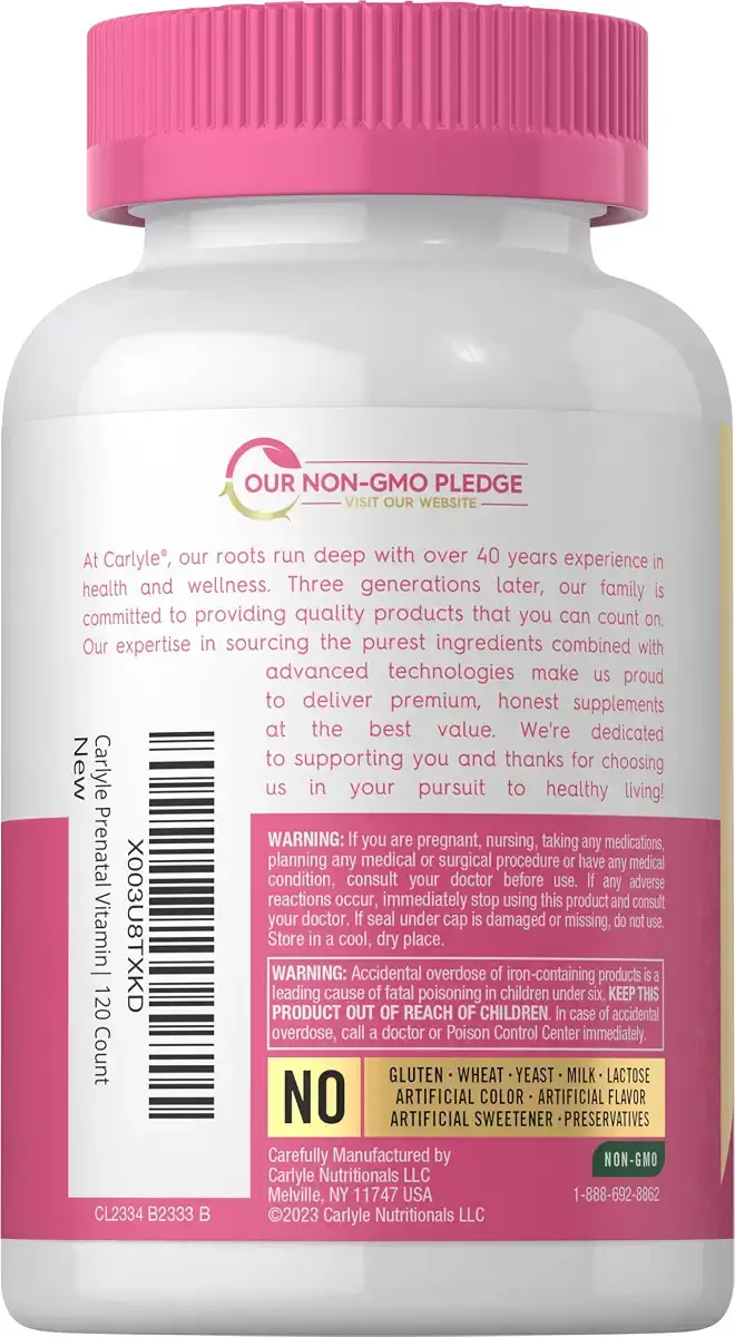 Carlyle Prenatal Vitamins for Women | 120 Capsules | Multivitamin and Mineral Formula — Capsules
